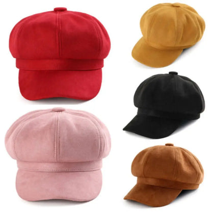 Newsboy Cap – Casual Suede Baker Hat for Women