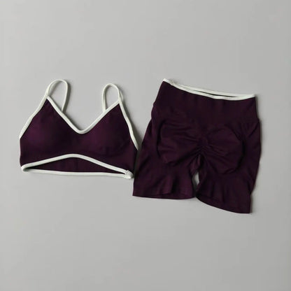 Seamless 2-Piece Yoga Set – Crop Top Sports Bra & High-Waist Shorts for Women