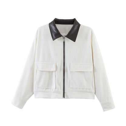 Women's Casual Corduroy Zip-Up Jacket with Pockets