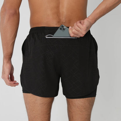 Men's 2-in-1 Running Shorts – Quick Dry Gym Workout Training Shorts with Zip Pocket