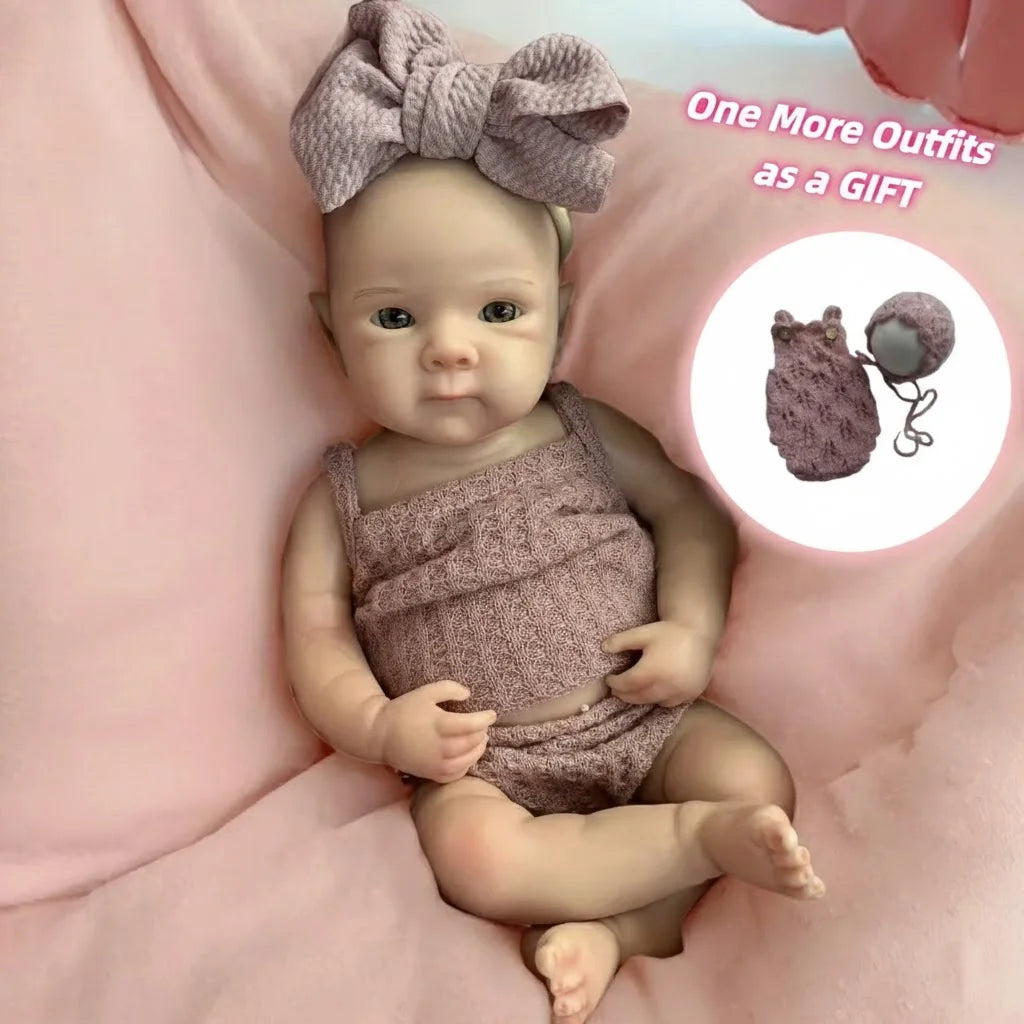 13-Inch Reborn Baby Girl Doll – Soft Silicone, Handmade with 2 Outfits