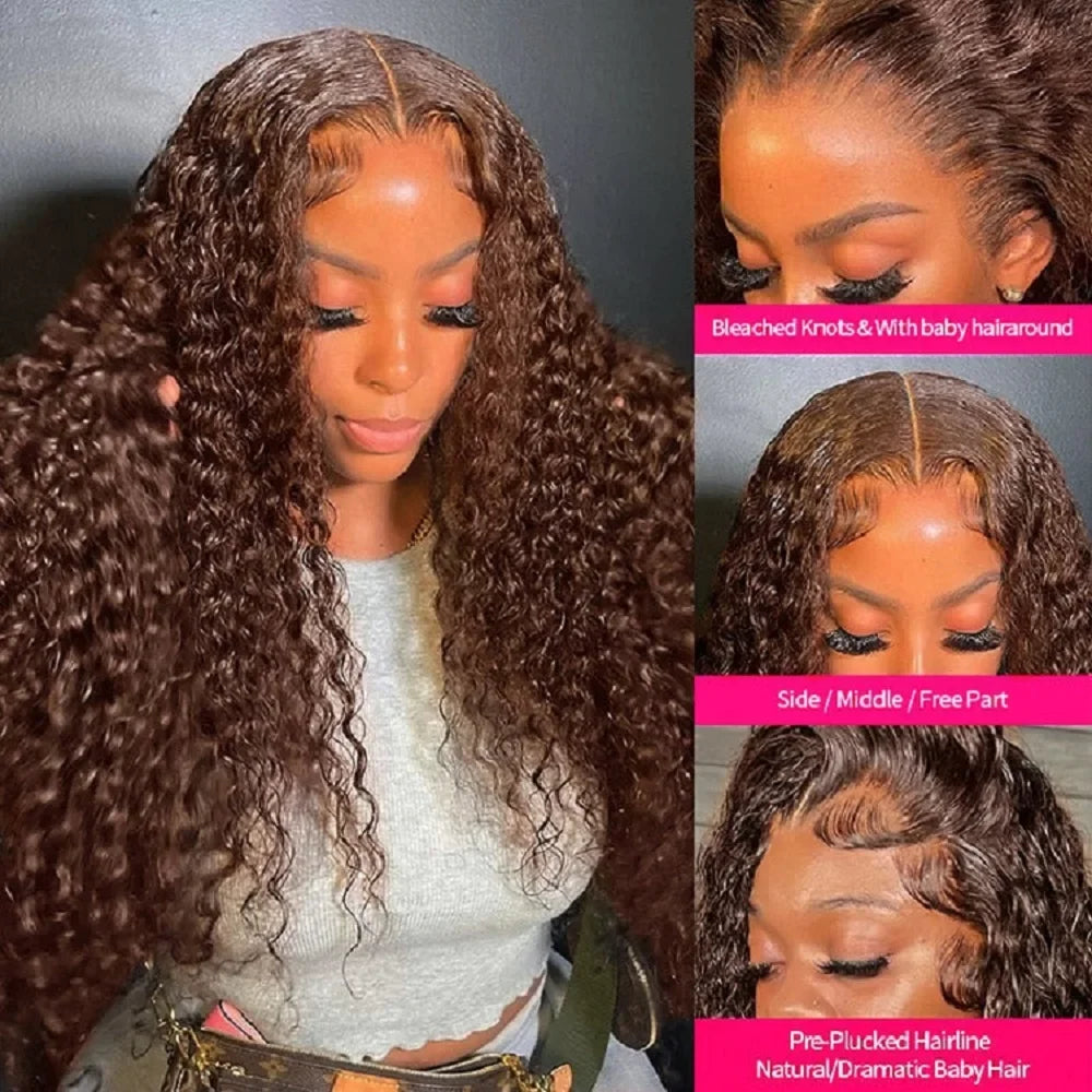 Chocolate Brown Curly Lace Front Human Hair Wigs 13x6 Frontal Wig Brazilian Deep Wave Colored