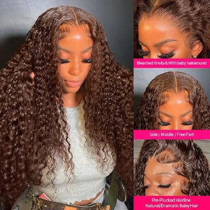 Chocolate Brown Curly Lace Front Human Hair Wigs 13x6 Frontal Wig Brazilian Deep Wave Colored