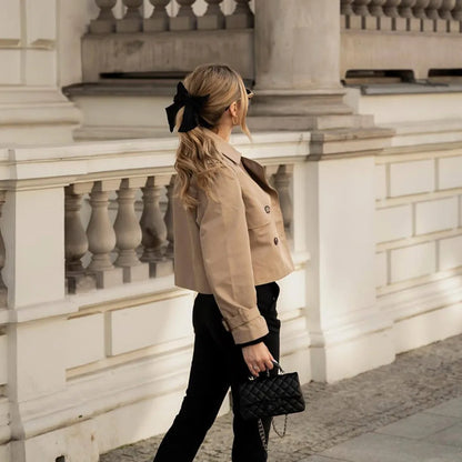 Cropped Trench Coat Women – Vintage Double Breasted Short Jacket