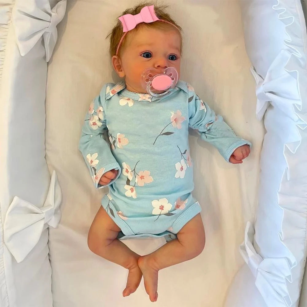Felicia 46cm Reborn Baby Doll – Open Blue Eyes & Hand-Rooted Hair