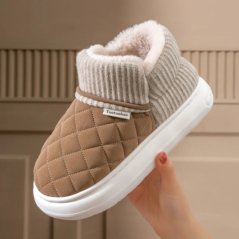 Winter Thick Soled Anti Slip Warm Cotton Shoes Fleece Bag Slippers External Wear - Anti Slip Thick