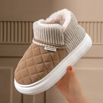 Winter Thick Soled Anti Slip Warm Cotton Shoes Fleece Bag Slippers External Wear - Anti Slip Thick