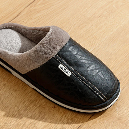 Men's Winter Slippers – Waterproof PU Leather Fur-Lined Big Sizes 40–51