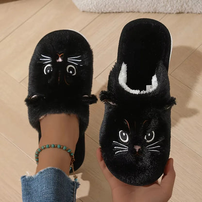 Women's Plush Cat Slippers Cozy Indoor House Shoes Non-Slip