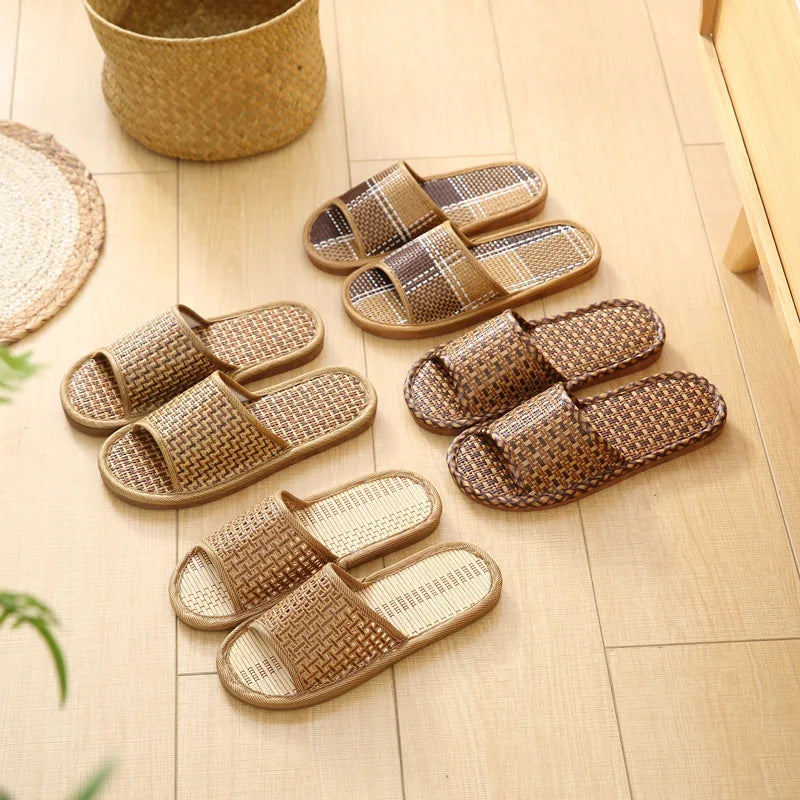 Bamboo Rattan Slippers – Breathable Anti-Slip Indoor Sandals
