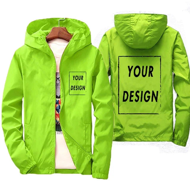 Custom Logo Men's Windbreaker Jacket – Waterproof Hooded Zip-Up