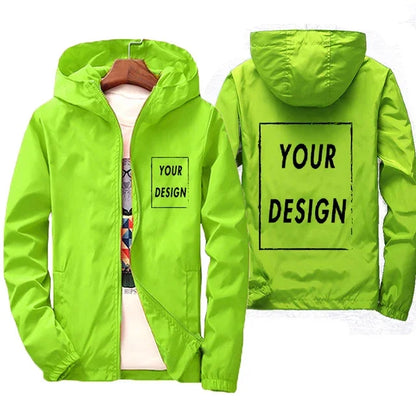 Custom Logo Men's Windbreaker Jacket – Waterproof Hooded Zip-Up