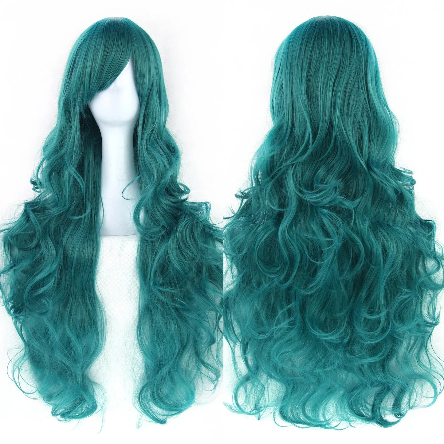 Soowee Curly Long Synthetic Hair Green Wig Hairpiece Pink Black Party Cosplay Wigs Women
