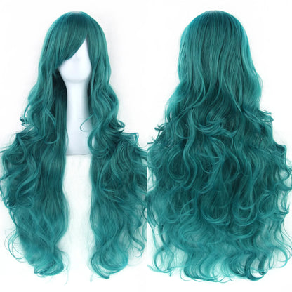 Soowee Curly Long Synthetic Hair Green Wig Hairpiece Pink Black Party Cosplay Wigs Women