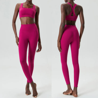 Women's 2-Piece Yoga Set – Scallop Sports Bra & High-Waist Leggings