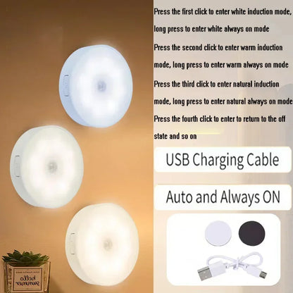 2 6 Pack Motion Sensor Led Night Light Usb Rechargeable 3 Color Lamp Cabinet Wardrobe Staircase