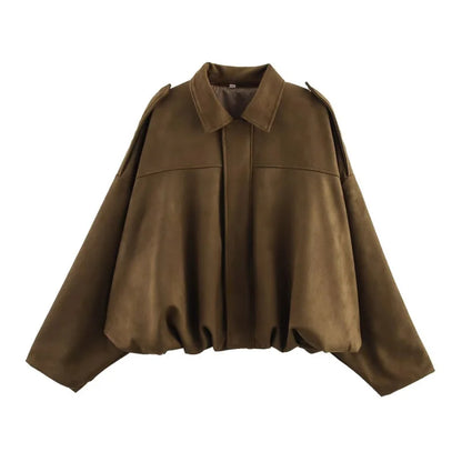 Women's Oversized Suede Texture Bomber Jacket