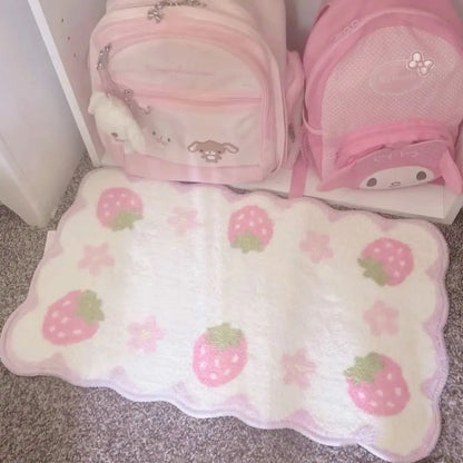 Strawberry Plush Bedroom Rug – Cute Anti-Slip Carpet
