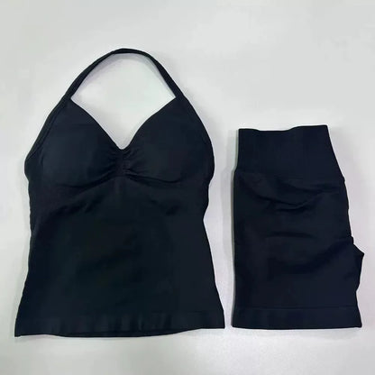Women's Halter Neck Sports Bra & Shorts Set