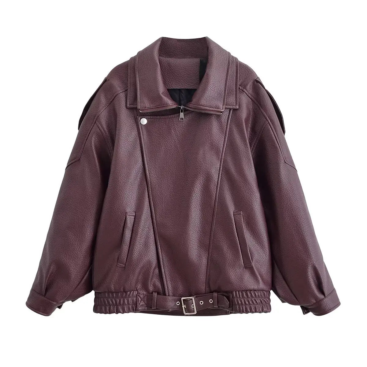 Women's Oversized Faux Leather Moto Jacket