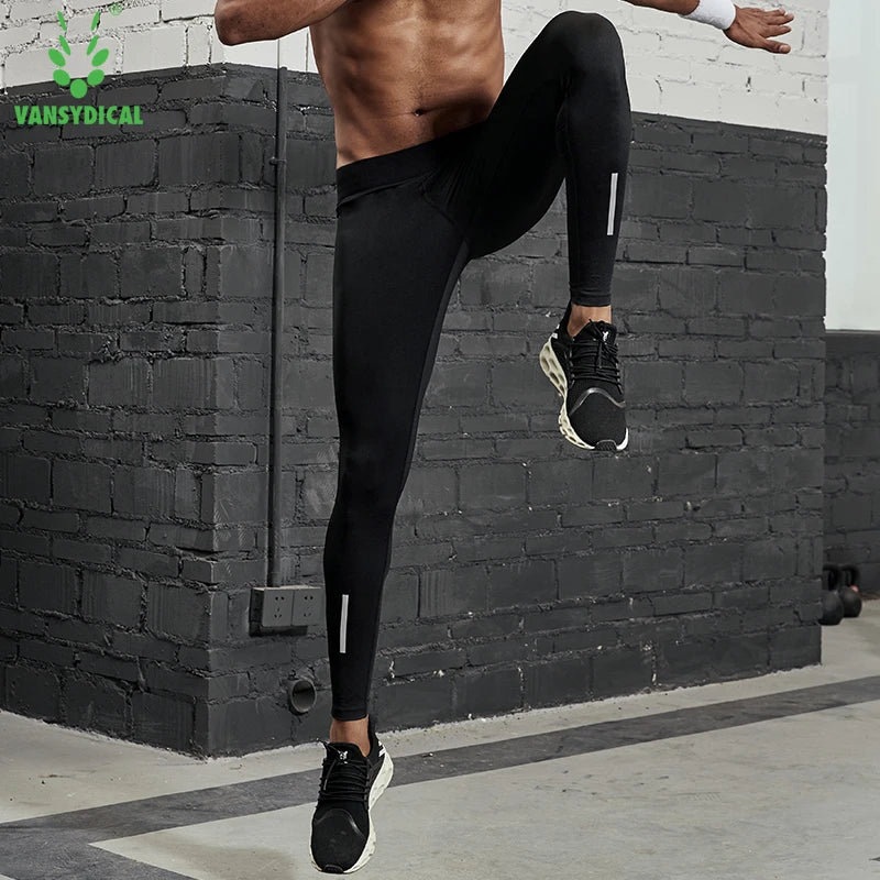 Compression Running Tights – Men's Reflective Striped Leggings