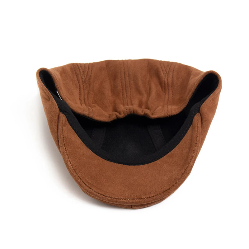 Suede Flat Cap Newsboy Beret – Vintage Winter Hat for Men & Women