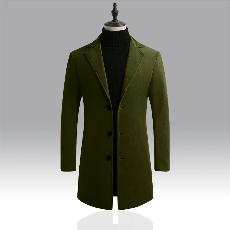 Men's Slim Wool-Blend Long Overcoat – Business Casual Windbreaker