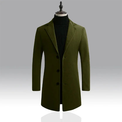 Men's Slim Wool-Blend Long Overcoat – Business Casual Windbreaker