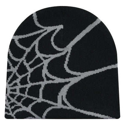 Spider Web Knit Beanie – Y2K Unisex Winter Hat