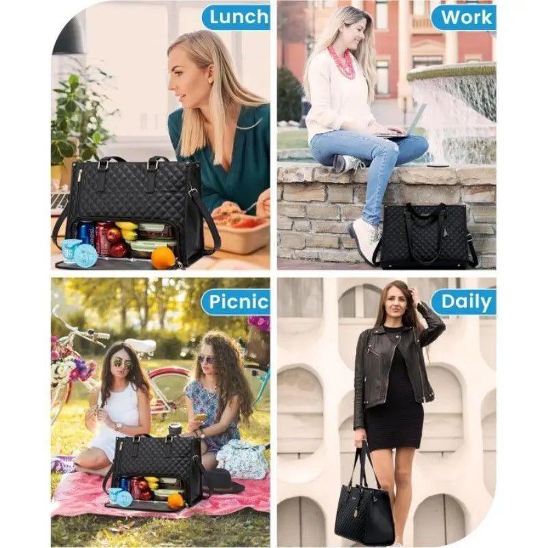 Insulated Lunch Tote Bag for Women – Quilted PU Leather