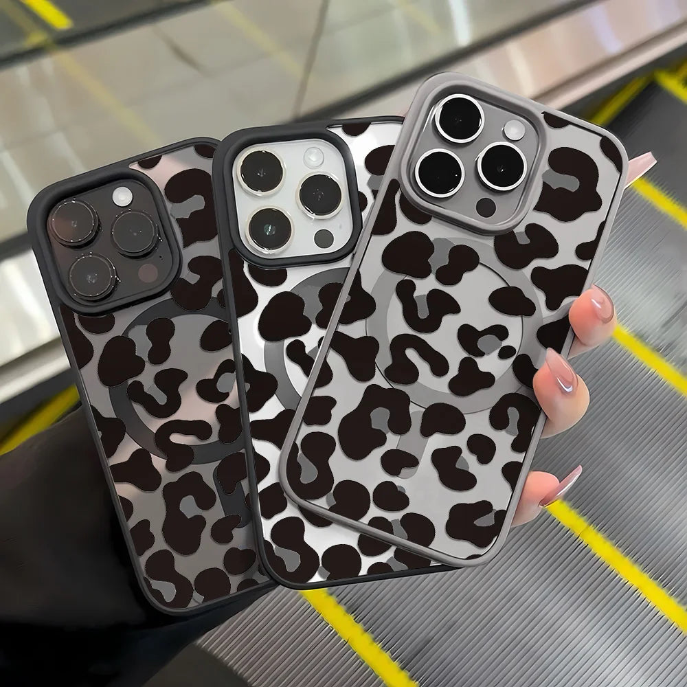 Leopard Print Phone Case Iphone 17 Pro 16 15 13 12 11 14 Max Matte Magsafe Magnetic Wireless Charge