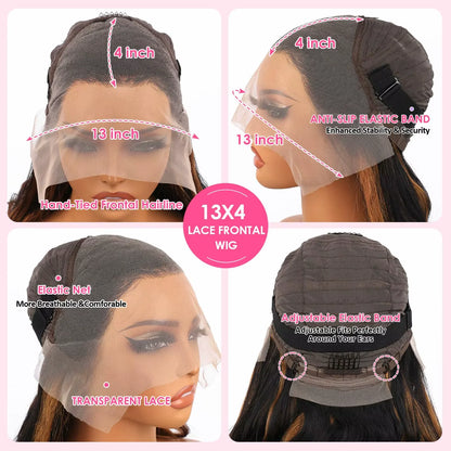 Ombre Highlight Straight Lace Front Wig – HD Transparent Lace Human Hair