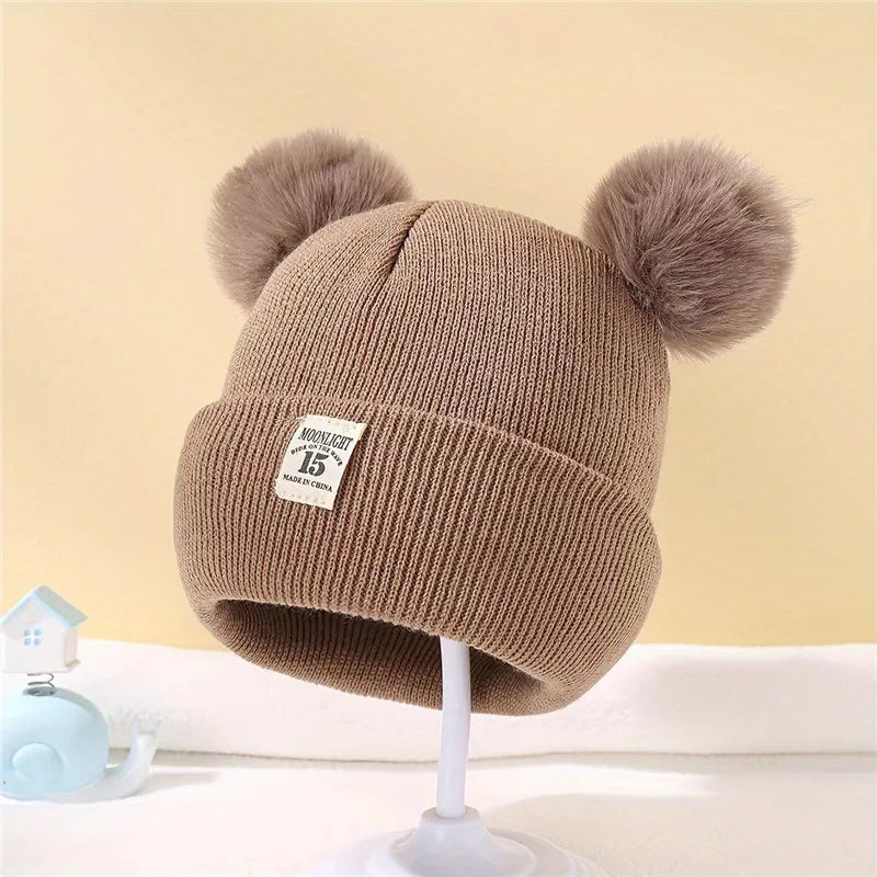 Kids Double Pom Pom Knit Beanie Hat – Warm Winter Hat for Boys & Girls