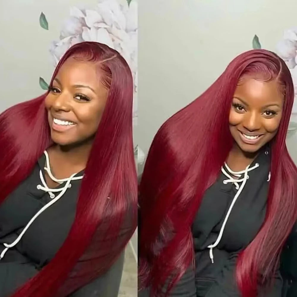 Burgundy 13x4 Hd Lace Frontal Human Hair Wig Straight Red 13x6 Front Wigs 99j Colored 200