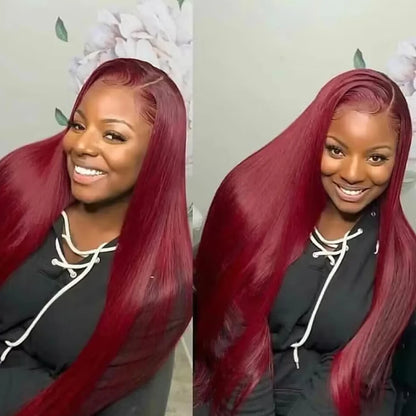 Burgundy 13x4 Hd Lace Frontal Human Hair Wig Straight Red 13x6 Front Wigs 99j Colored 200