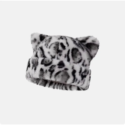Plush Teddy Bear Beanie with Cat Ears – Cute Fluffy Winter Hat for Women