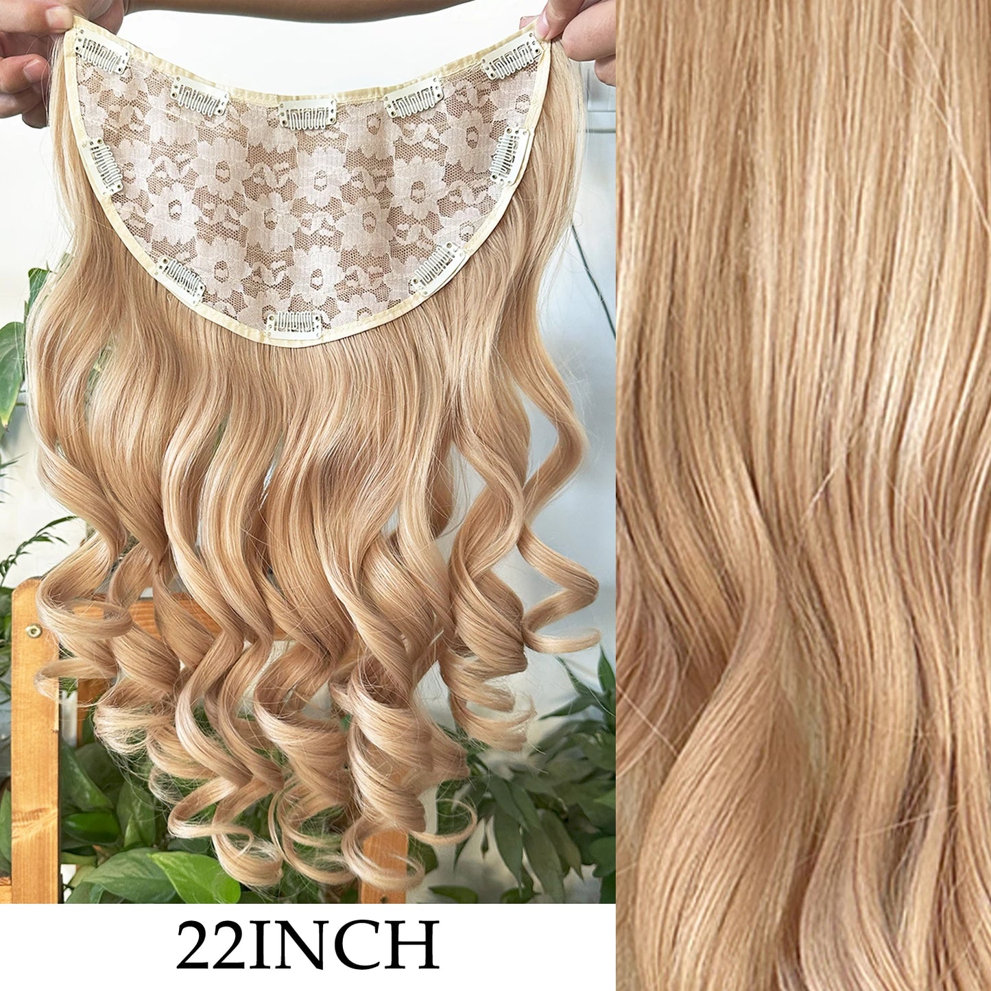 Clip-In Hair Extensions 7pcs 16 Clips Wavy Synthetic 24 Inch