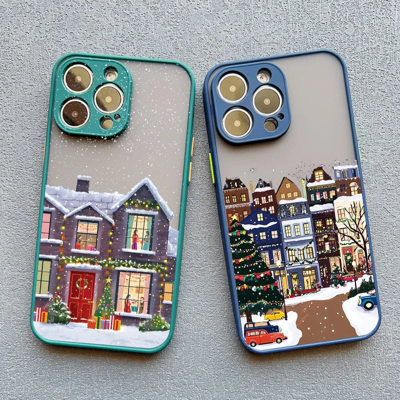 Rural Building Snow Scenery Phone Case Iphone 16 15 Pro Max Plus 14 13 12 Mini 11 Xs X Xr 7 8