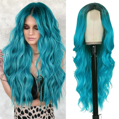 Long Wavy Synthetic Lace Wig – 26 Inch Middle Part, Heat Resistant