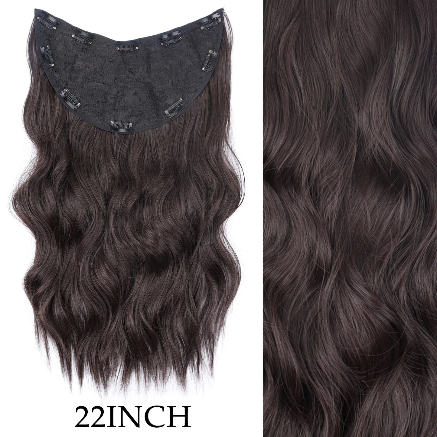 Clip-In Hair Extensions 7pcs 16 Clips Wavy Synthetic 24 Inch