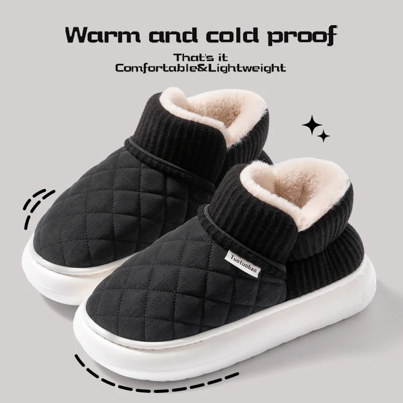 Winter Thick Soled Anti Slip Warm Cotton Shoes Fleece Bag Slippers External Wear - Anti Slip Thick