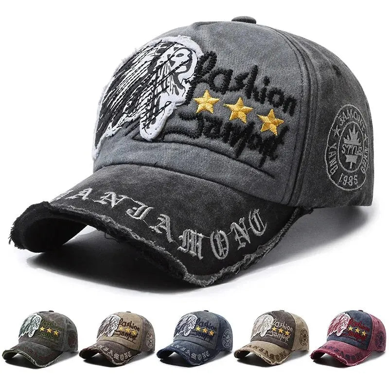 Distressed Baseball Cap with Embroidery – Adjustable Unisex Hat