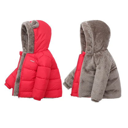 Kids Bear Ear Hooded Winter Jacket – Padded Fleece Coat