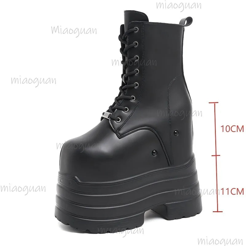 Platform Boots for Women – Height Increasing Leather Gothic Punk Ankle Boots