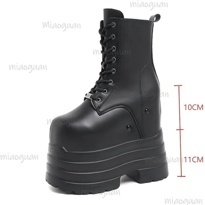 Platform Boots for Women – Height Increasing Leather Gothic Punk Ankle Boots