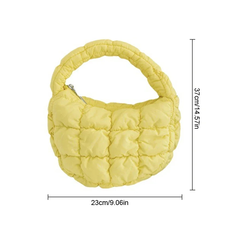 Candy Bag Mini Puffer Tote Quilted Circle Phone Purse Elegant Soft Nylon Padded Key Pouch Simple