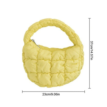 Candy Bag Mini Puffer Tote Quilted Circle Phone Purse Elegant Soft Nylon Padded Key Pouch Simple