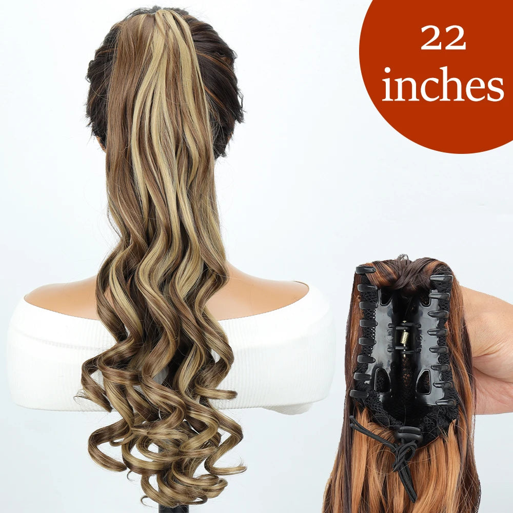 Synthetic Long Straight Claw Clip Ponytail Hair Extensions 24inch Heat Resistant Pony Tail Piece