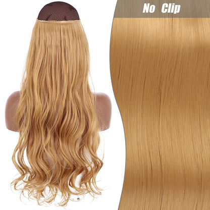 No Clips Natural Hair Extension Synthatic Artificial Long Straight Hairpiece Blonde Black Mixed