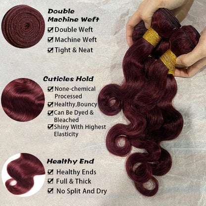 99j Burgundy Body Wave Bundles 3 4 Bundle Colored Wine Red 100 Unprocessed Human Hair 16a Raw